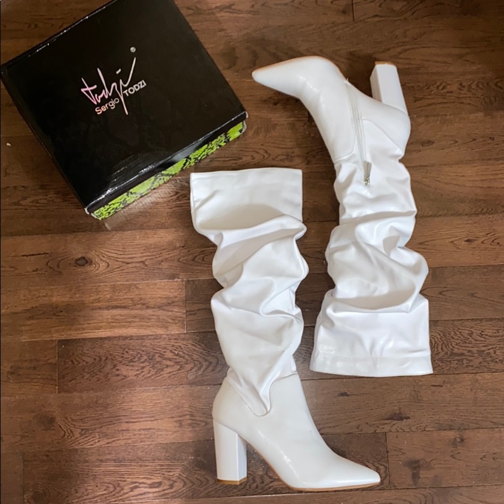 Whit Souched block heel knee-high boots
